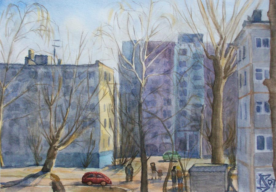 Рисунок тульского художника Димы Гуры «Вид из окна. Весна» бумага/акварель 2007г